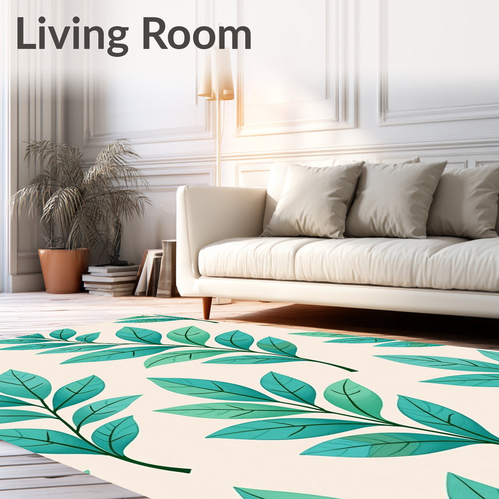 Teal Leaf Branch Pattern Design Rug