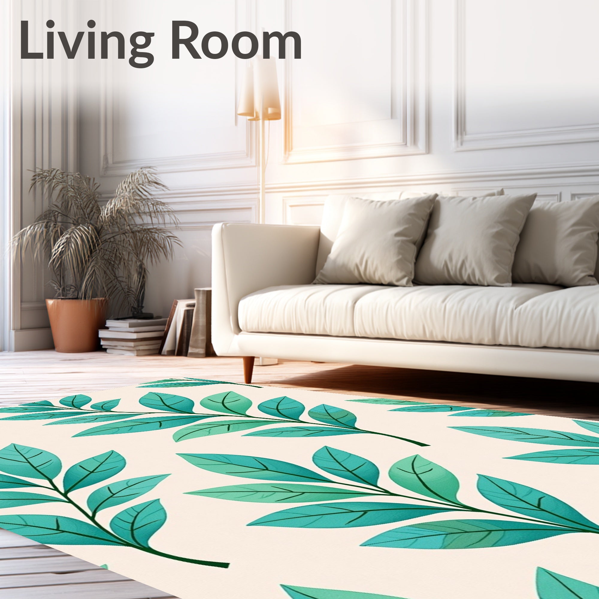 Teal Leaf Branch Pattern Design Rug