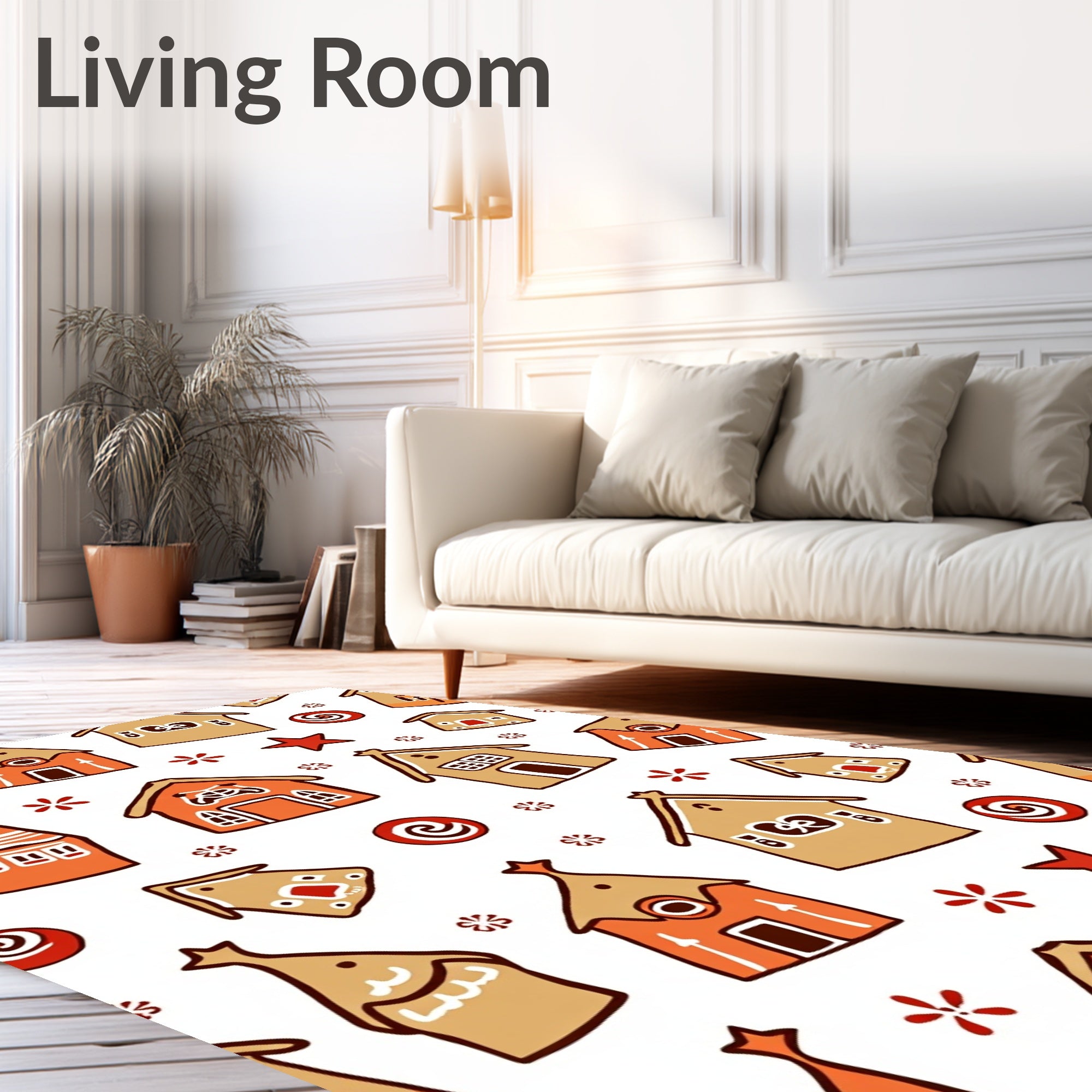 Gingerbread Houses Red Stars Swirls Rug