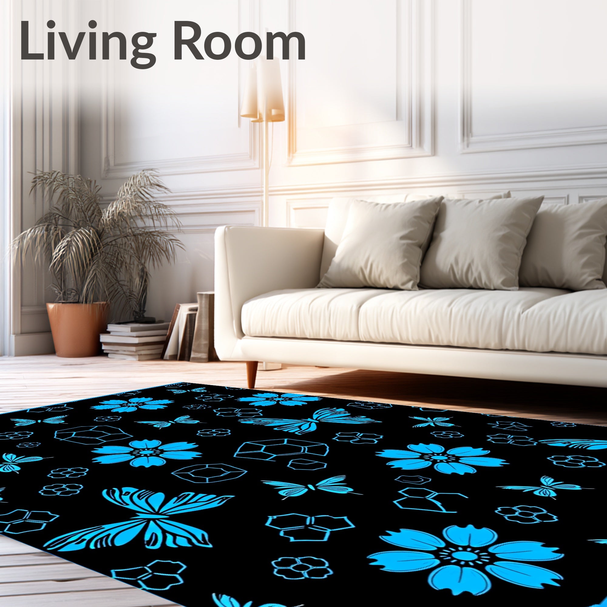 Floral Butterfly Geometric Print Rug