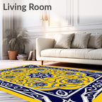 Bold Yellow Navy Floral Pattern Rug