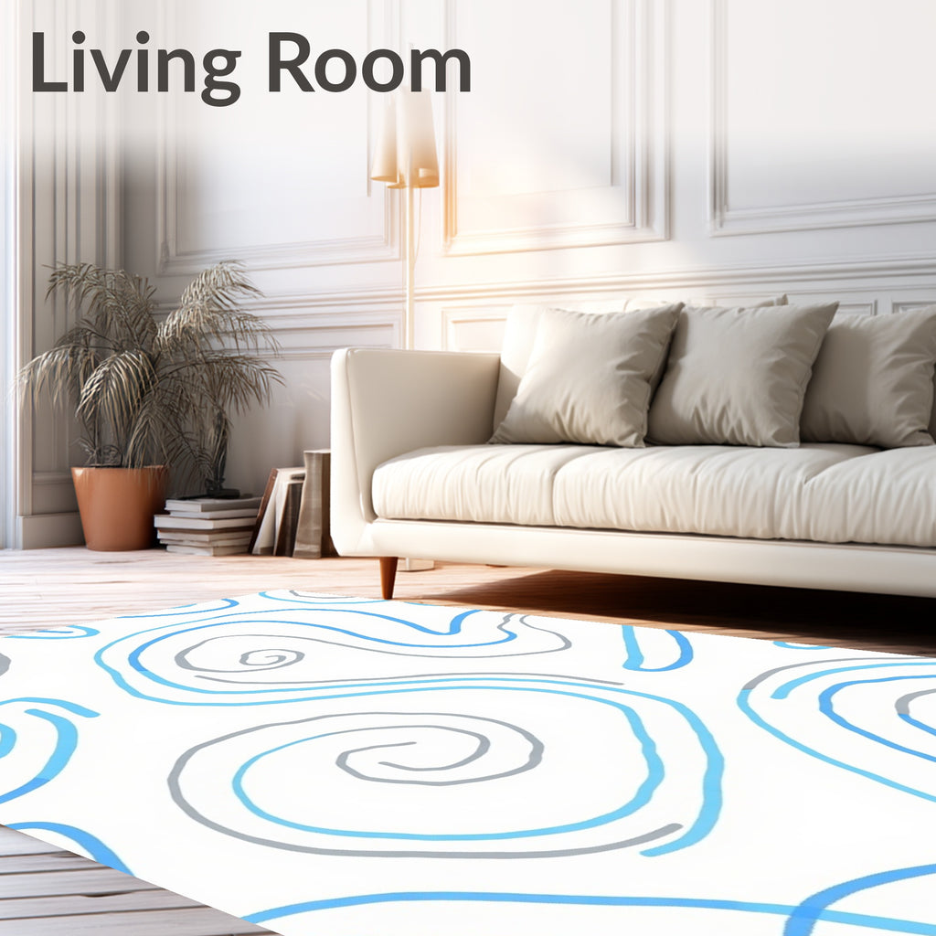 Abstract Swirls Gray and Blue Pattern Rug