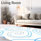 Abstract Swirls Gray and Blue Pattern Rug