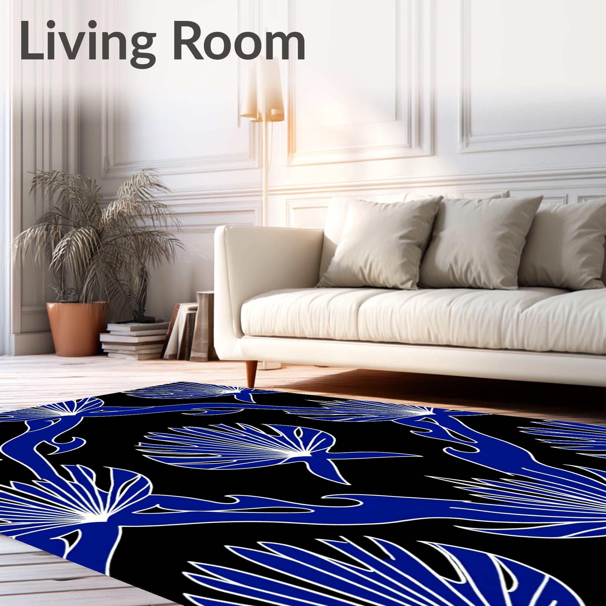 Royal Blue Fan Pattern Design Rug