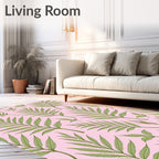 Elegant Green Leaf Pattern Accent Rug