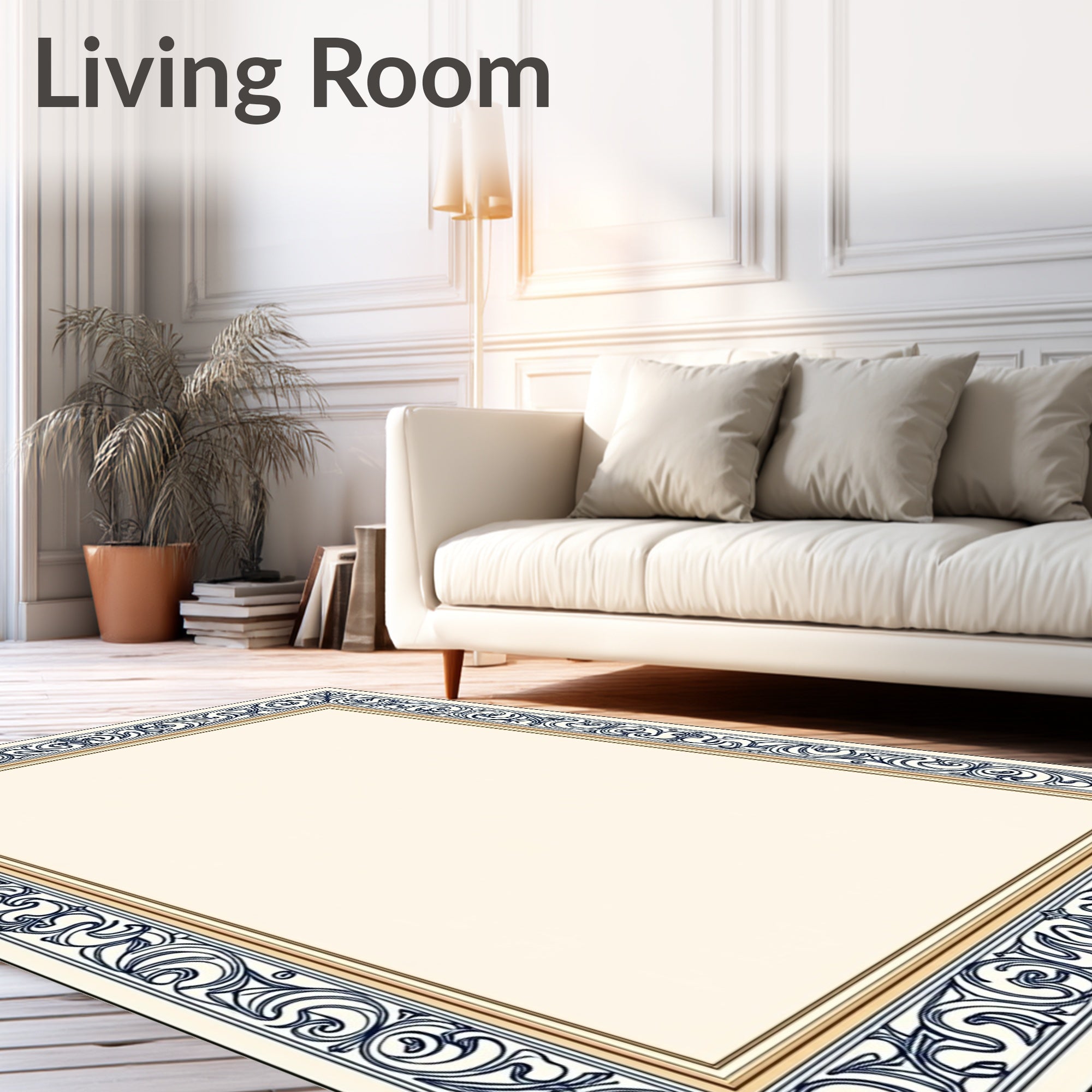 Ornate Swirls Antique Border Design Rug