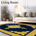 Ornate Golden Medallion Border Design Rug