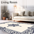 Ornate Navy Floral Scrollwork Rug