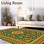 Elegant Green Orange Scrollwork Rug