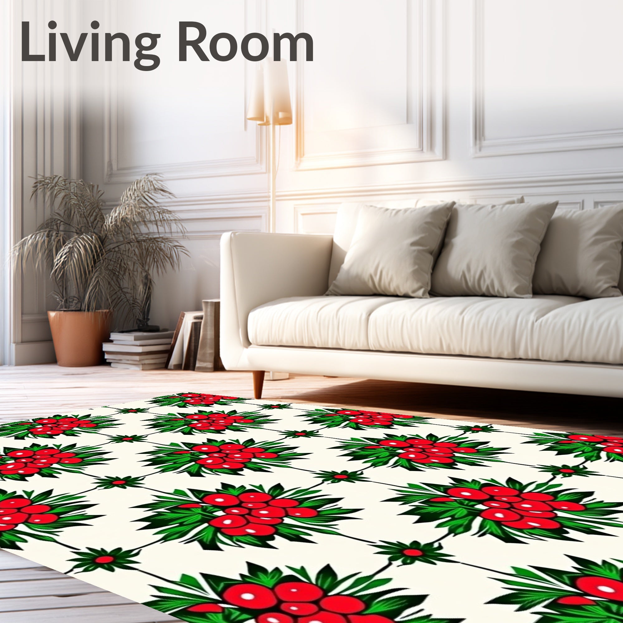 Vibrant Red Berry Cluster Botanical Rug