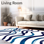 Navy and Teal Brushstroke Waves Pattern Rug