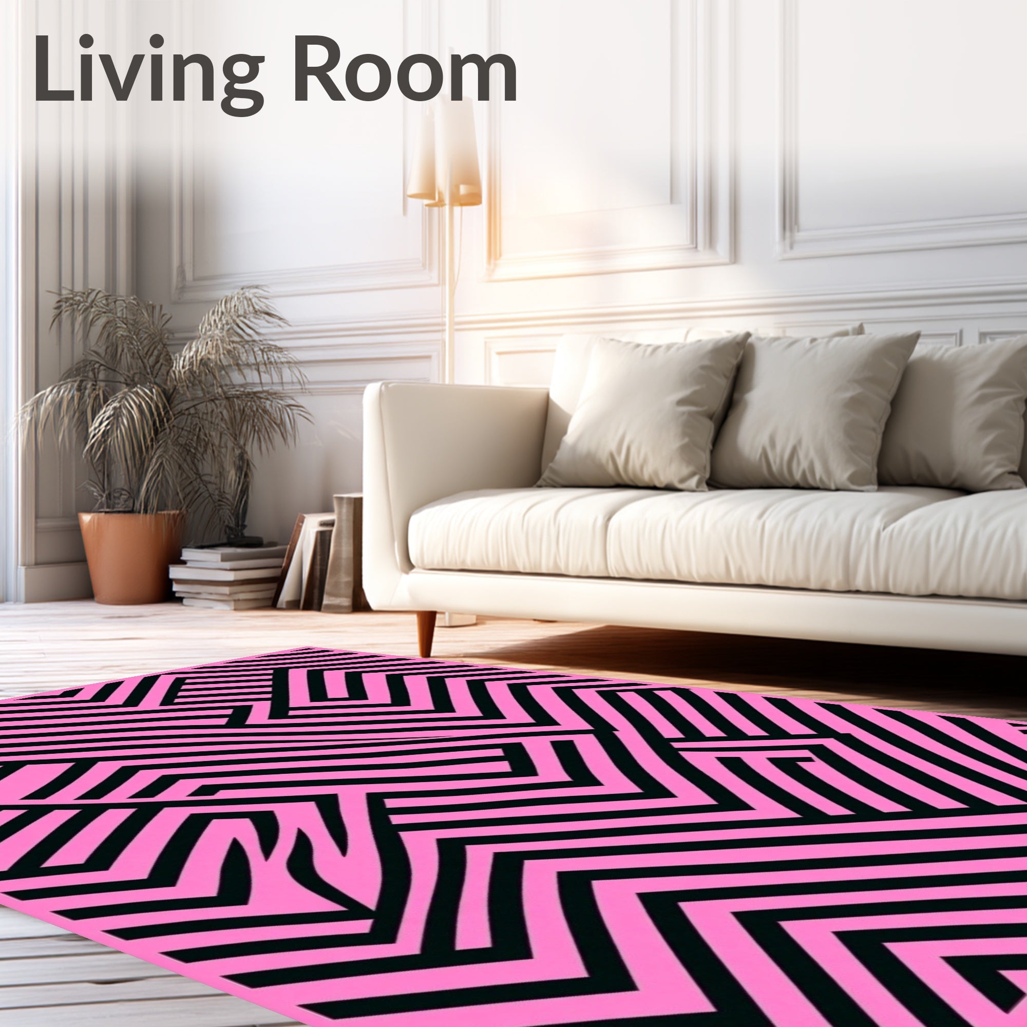 Pink and Black Geometric Maze Rug