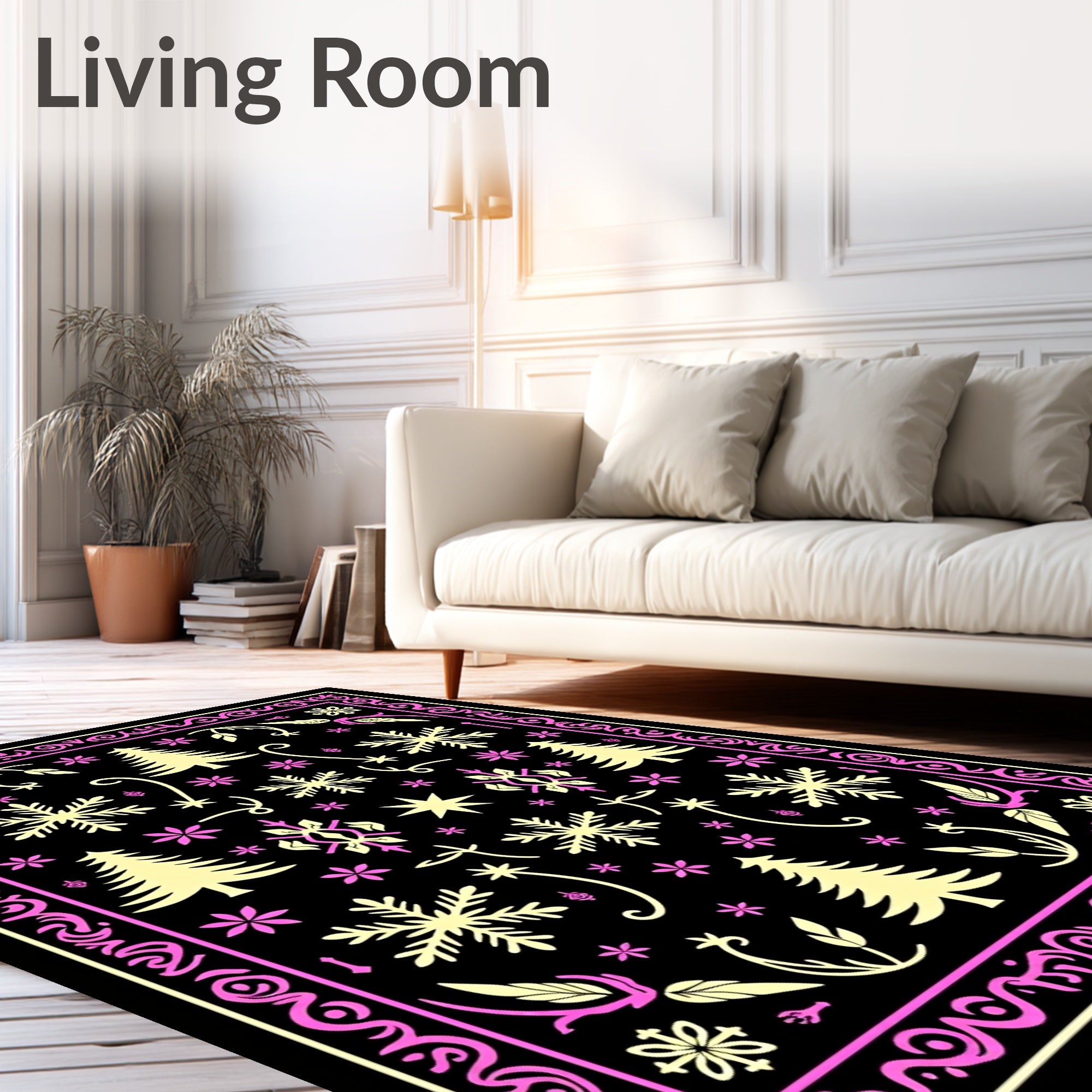 Pink Cream Winter Forest Snowflakes Rug