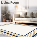 Navy Gold Striped Geometric Frame Rug