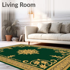 Ornate Floral Emblem Green Gold Rug