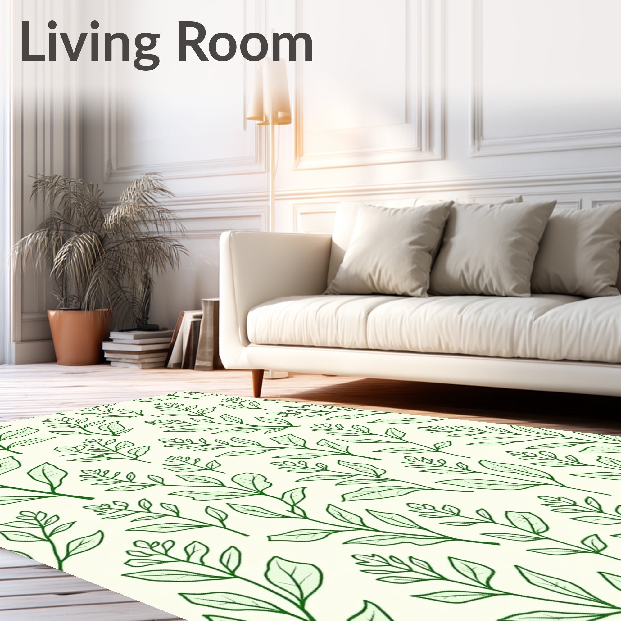 Green Leafy Branch Pattern Rug