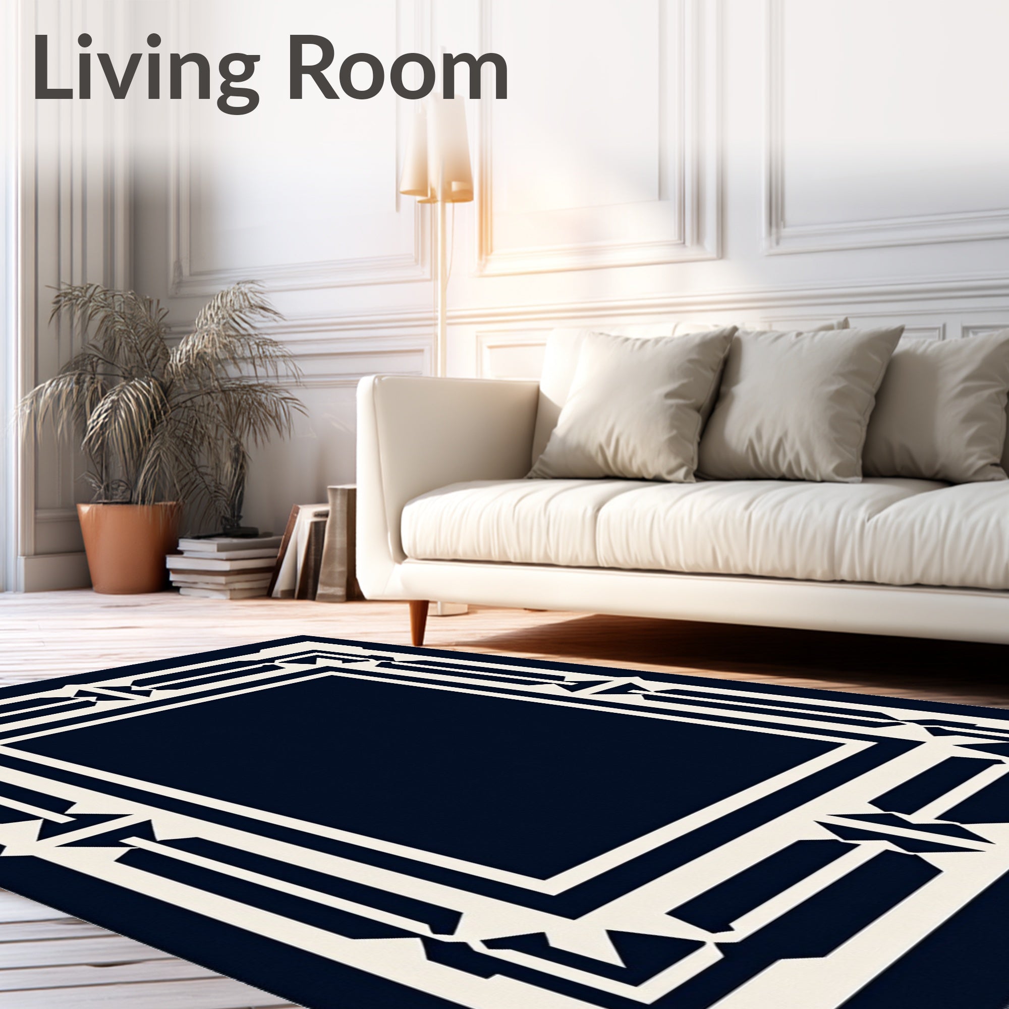 Bold Geometric Border Cream Rug