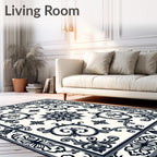 Ornate Floral Bordered Cream Rug