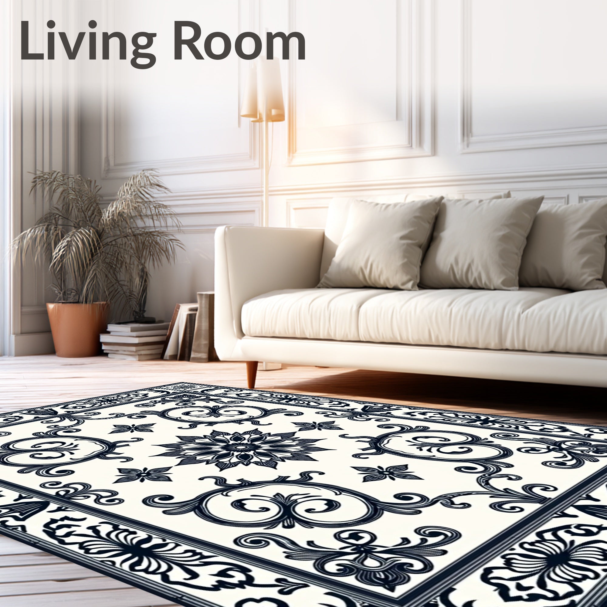 Ornate Floral Bordered Cream Rug
