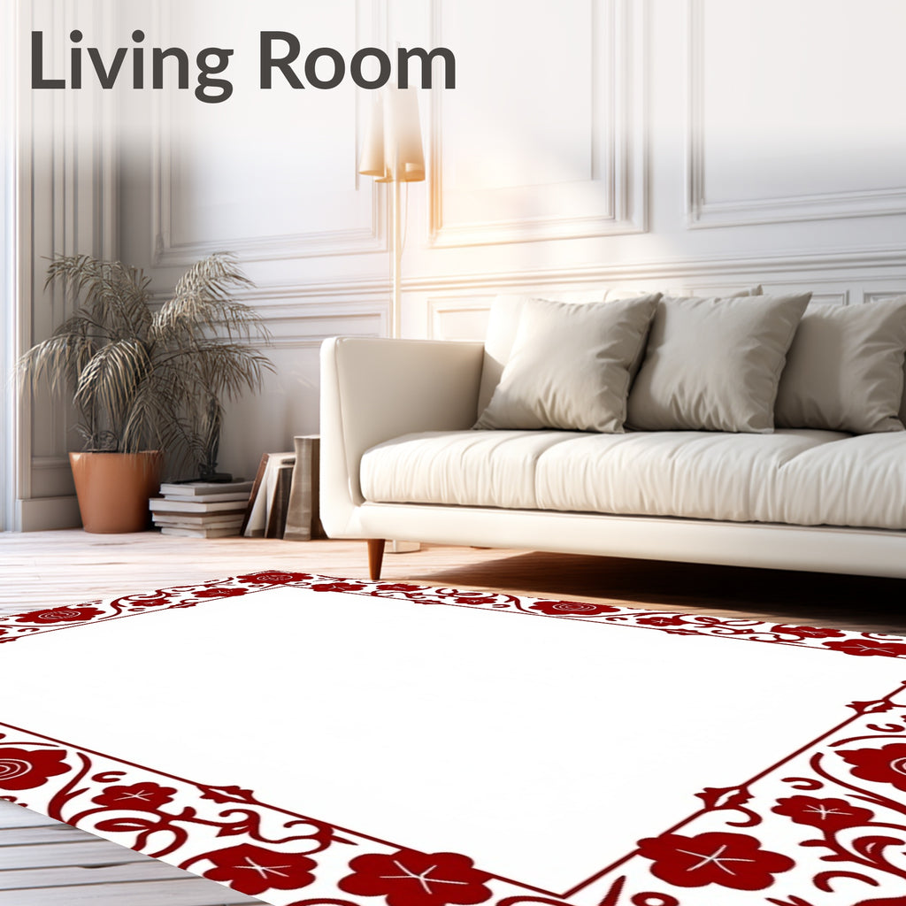 Bold Red Floral Vine Motif Rug
