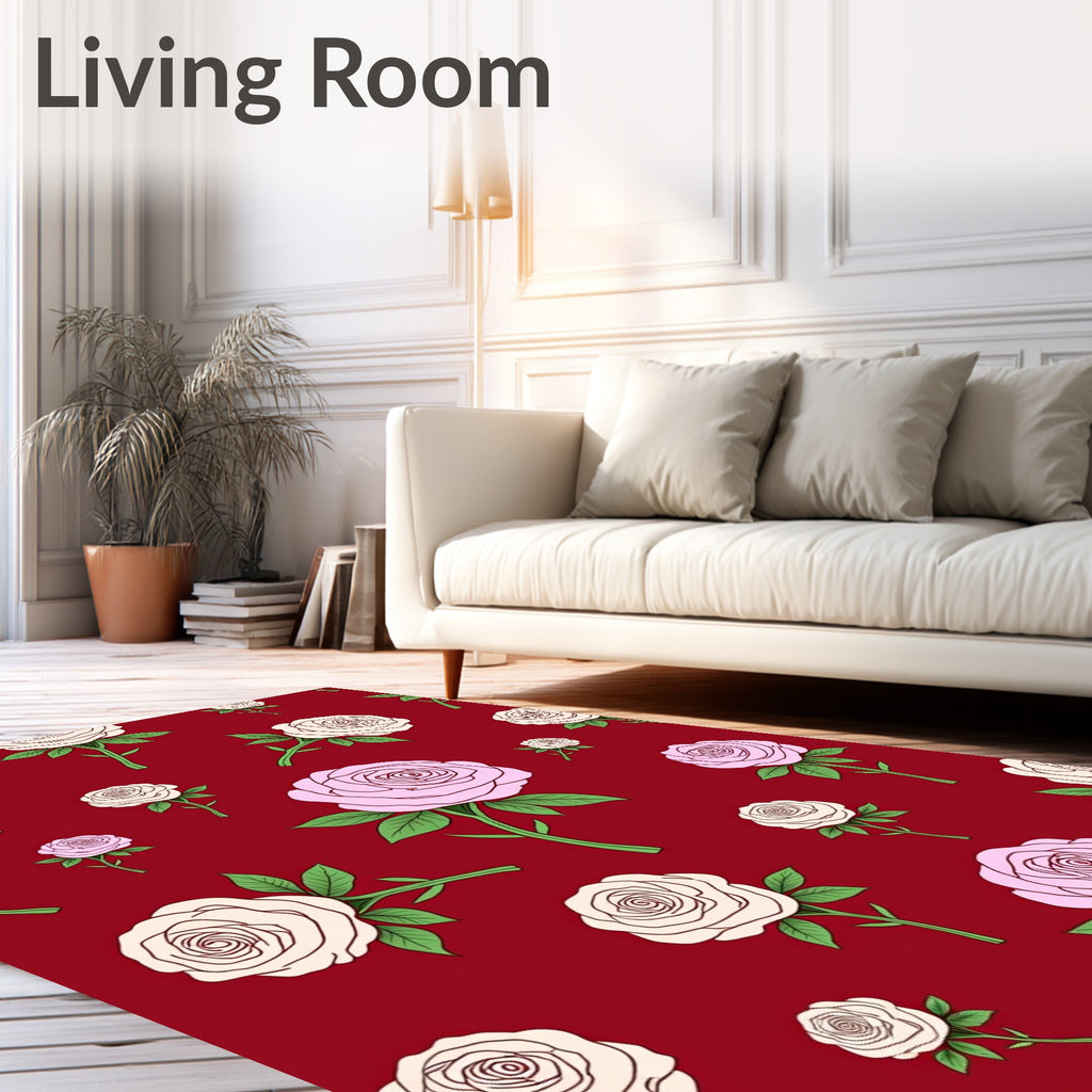 Red Floral Rose Pattern Rug