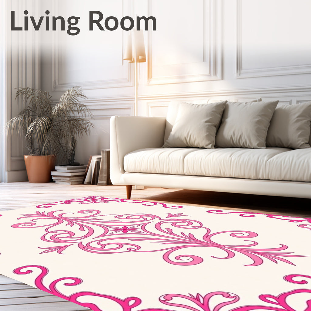 Elegant Pink Scrollwork Floral Design Rug