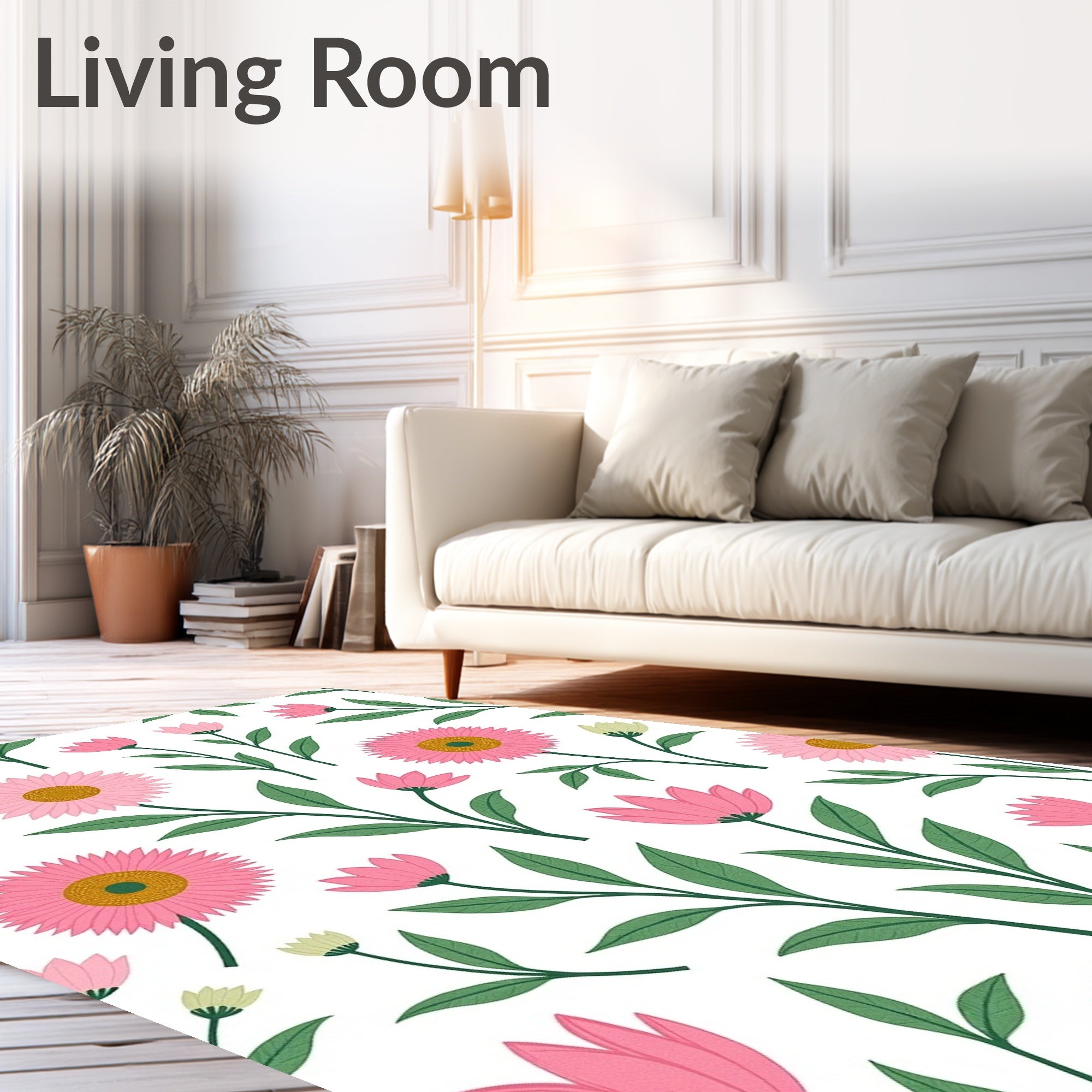 Pink Floral Garden Pattern Rug