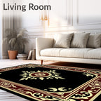 Regal Maroon Floral Medallion Border Rug