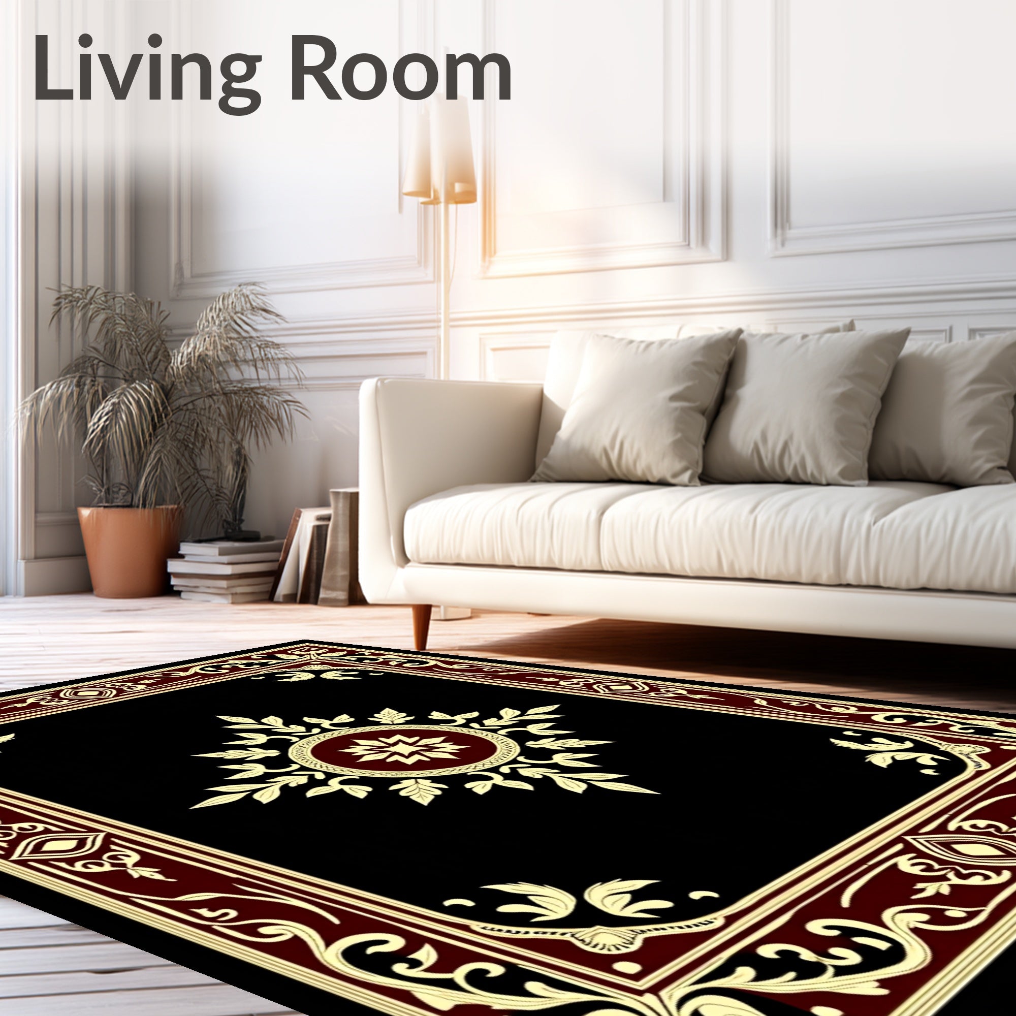 Regal Maroon Floral Medallion Border Rug
