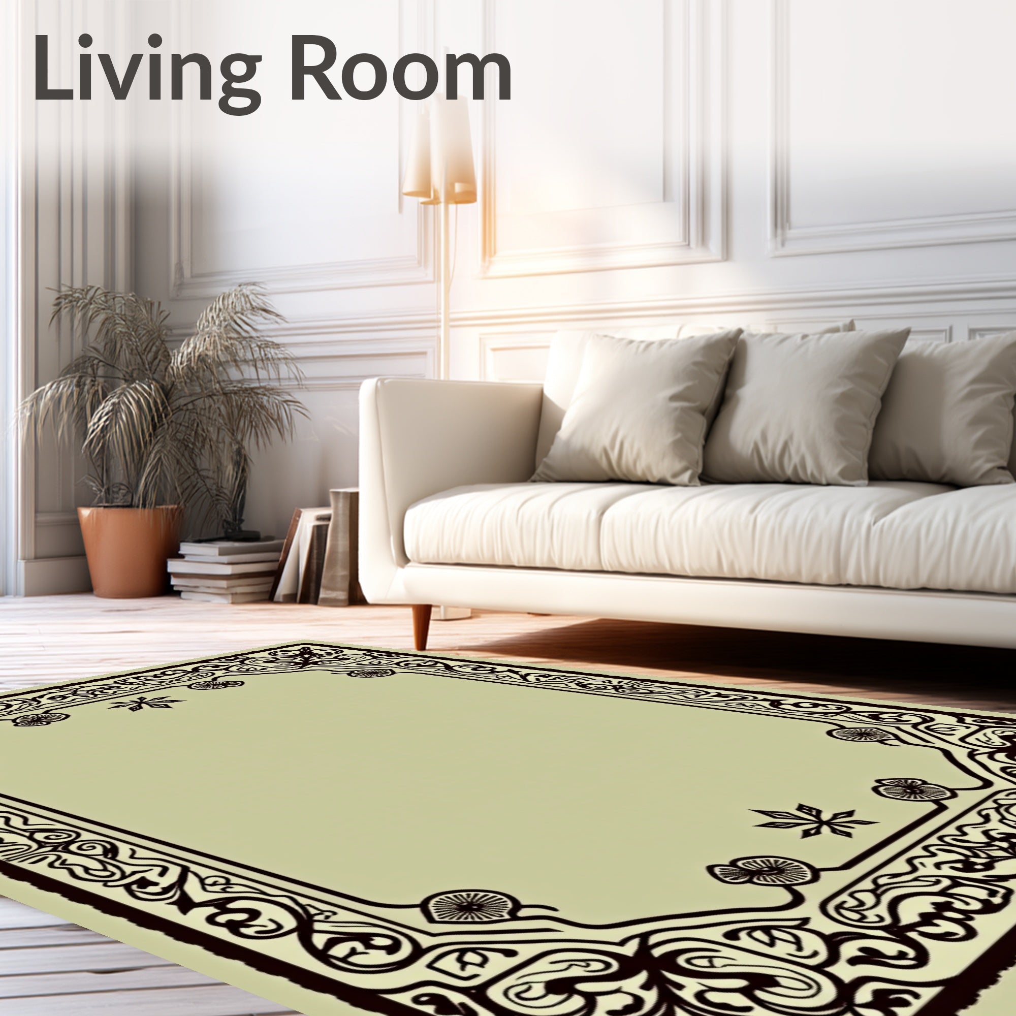 Classic Dark Botanical Swirl Frame Rug