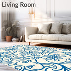 Blue Swirling Floral Vine Pattern Rug