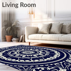 Navy Ivory Ornate Mandala Pattern Rug