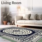 Ornate Floral Medallion Cream Navy Rug