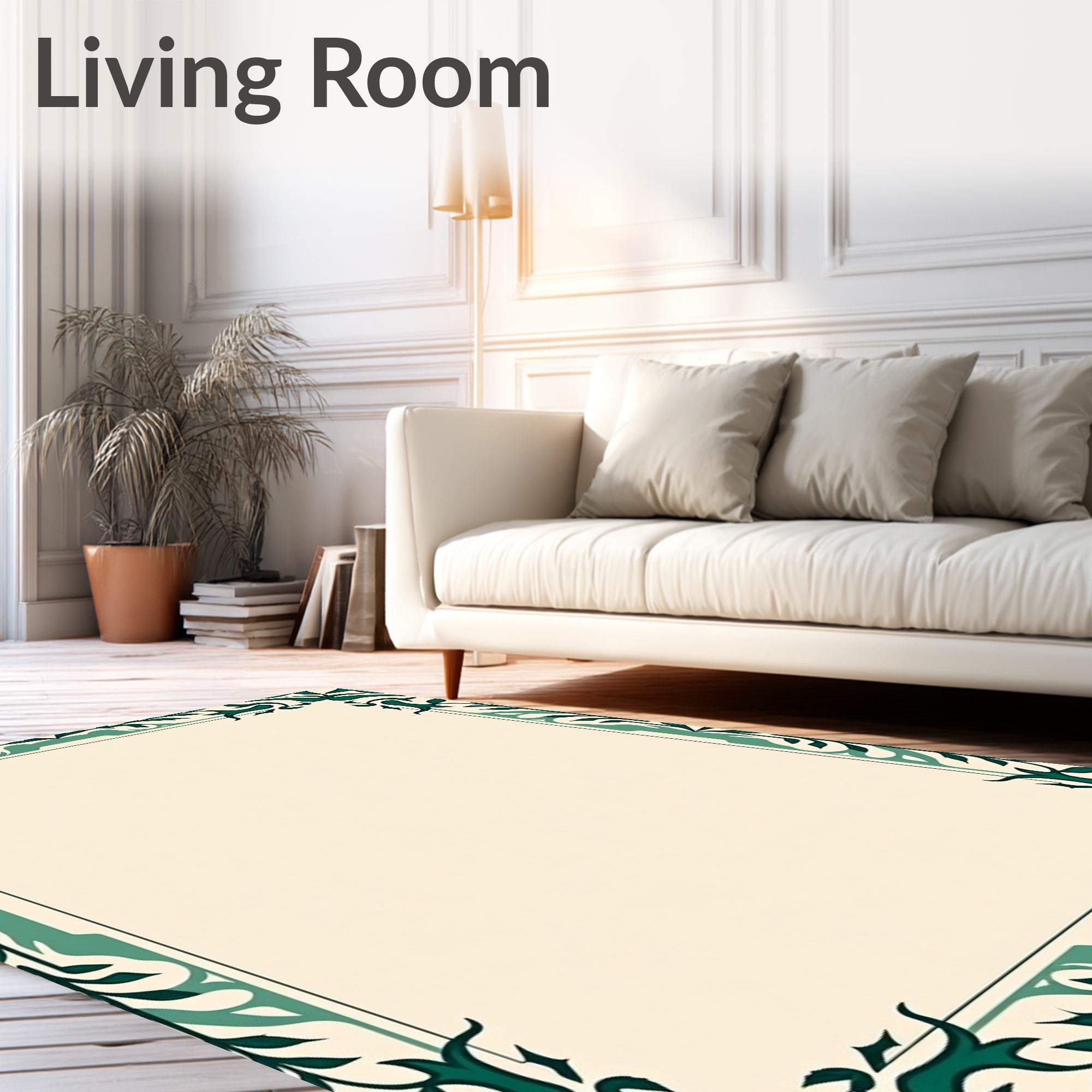 Elegant Teal Floral Border Design Rug