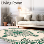 Green Floral Mandala With Vine Border Rug