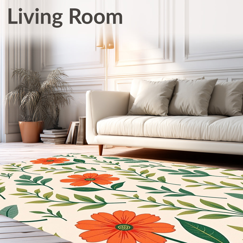 Orange Floral Leafy Pattern Design Rug
