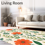 Orange Floral Leafy Pattern Design Rug