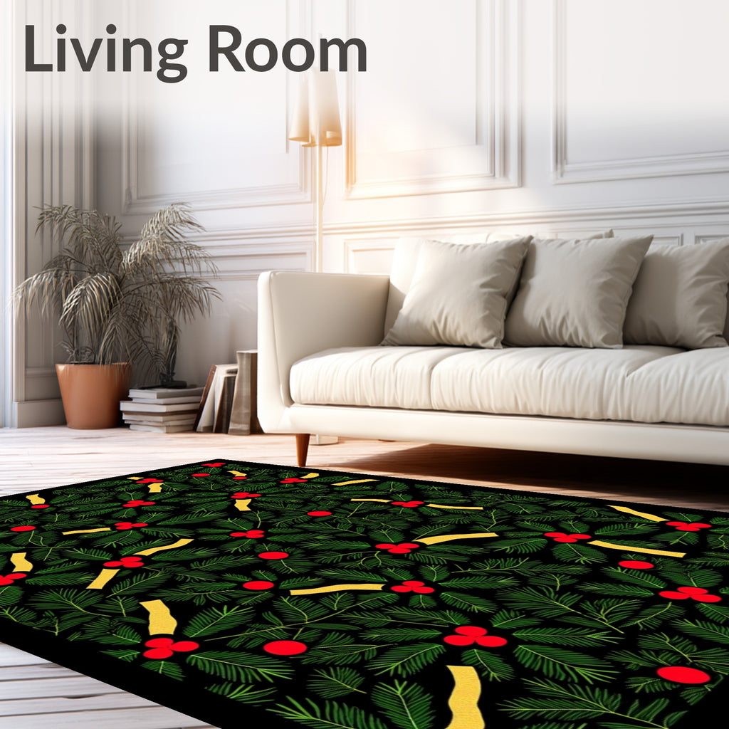 Festive Holly Berry Evergreen Garland Rug