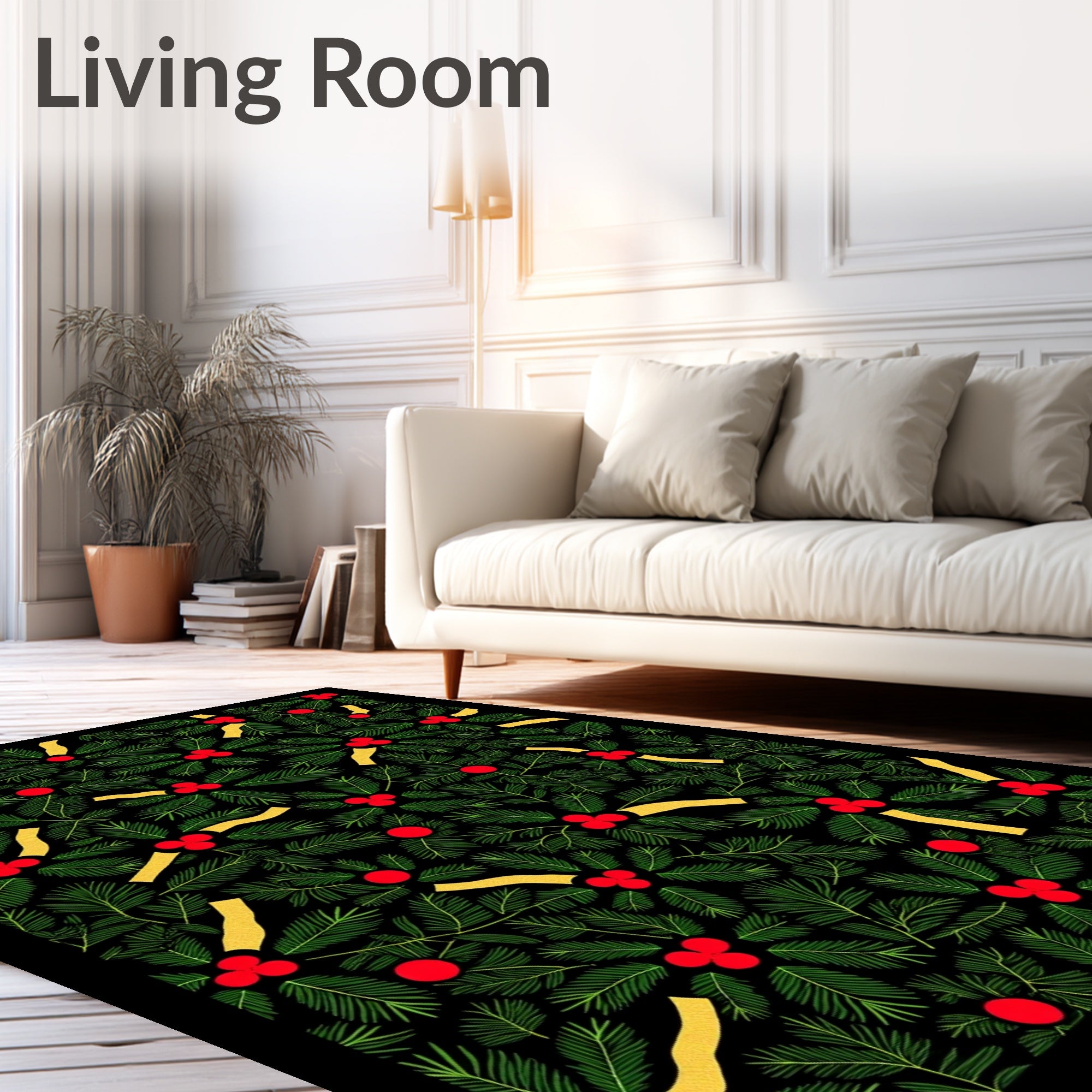 Festive Holly Berry Evergreen Garland Rug