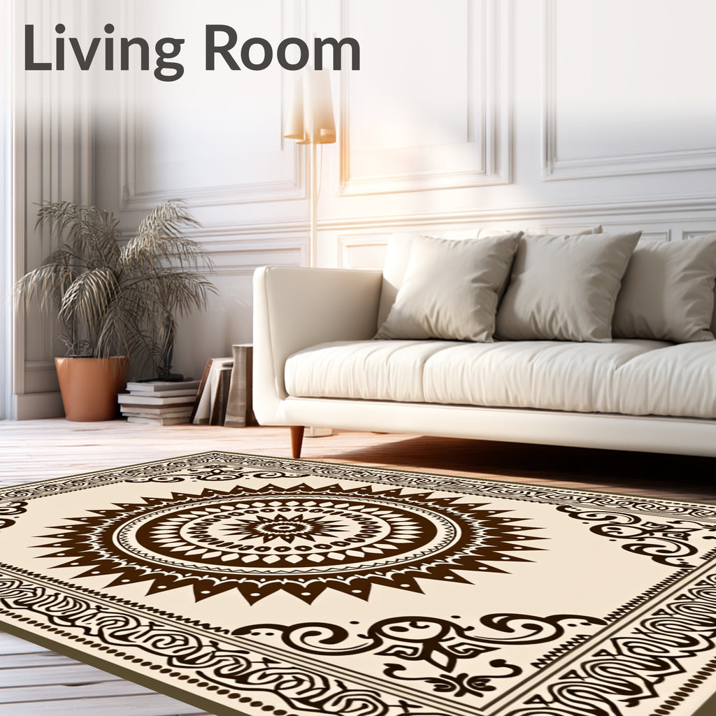 Ornate Mandala Round Border Design Rug