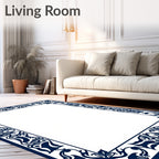 Deep Blue Ornate Scroll Border Rug