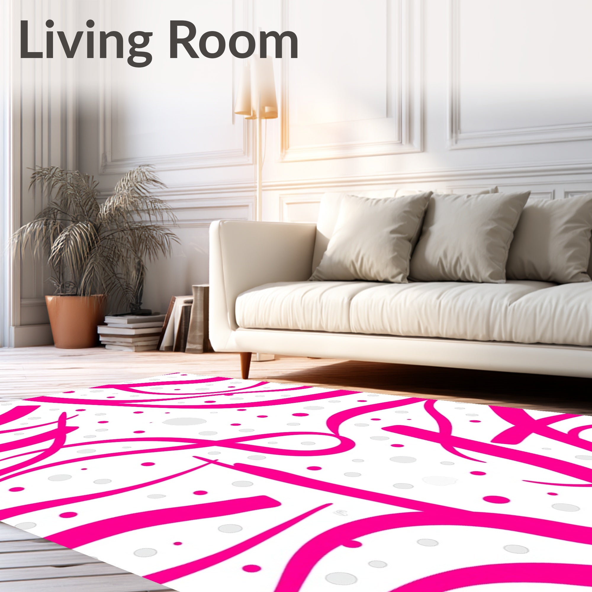 Vibrant Pink Swirls Dot Pattern Rug