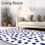 Navy Blue Scattered Polka Dot Pattern Rug