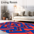 Striking Geometric Red Blue Pattern Rug