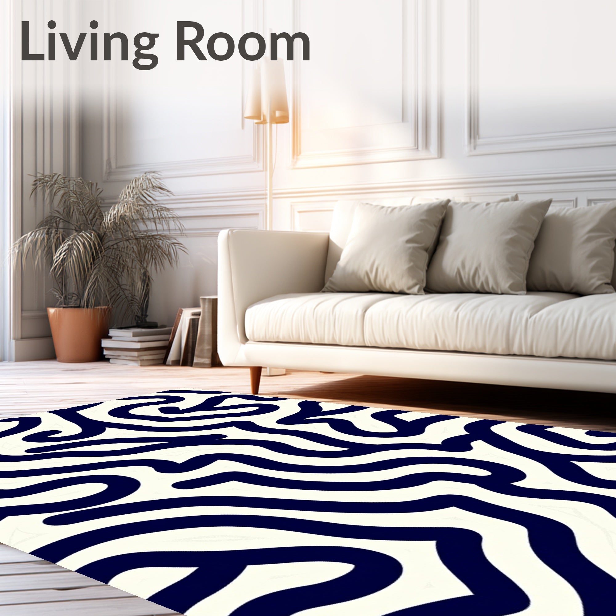 Navy Blue Abstract Swirl Pattern Rug