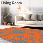 Traditional Blue Orange Floral Pattern Rug
