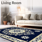 Classic Mandala Blue Gold Pattern Rug