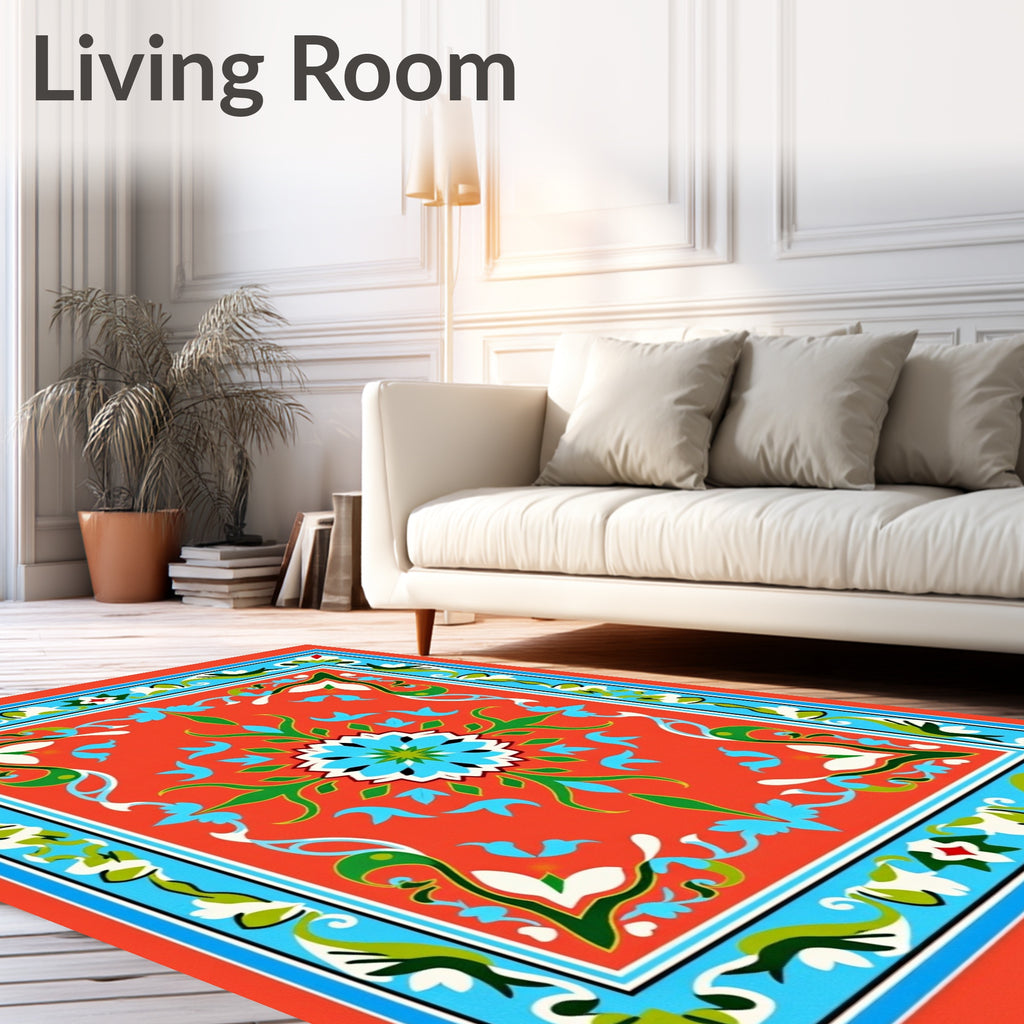 Vibrant Floral Medallion Border Rug