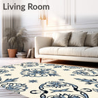 Elegant Light Blue Floral Medallion Design Rug