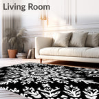 Bold Black and White Floral Mandala Rug